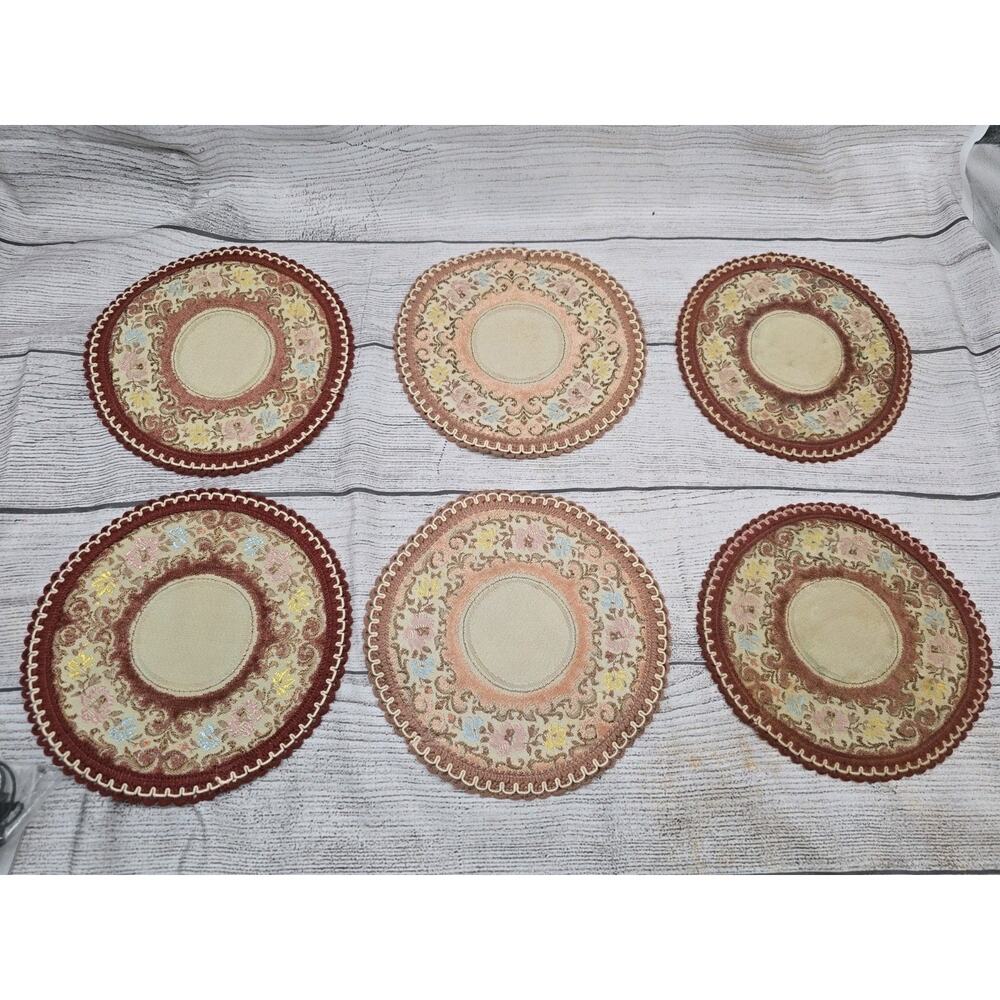 6 Amrose Art Linens Chateau Lot 7" Round Floral Vintage Doily Doilies